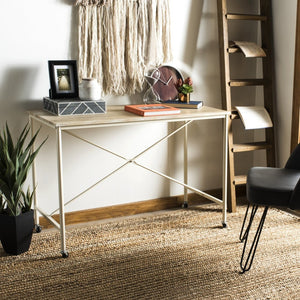 Safavieh Callie Modern Rolling Desk With Oak-Finish Top And Cream Metal Frame For Home Or Office Use DSK2204A
