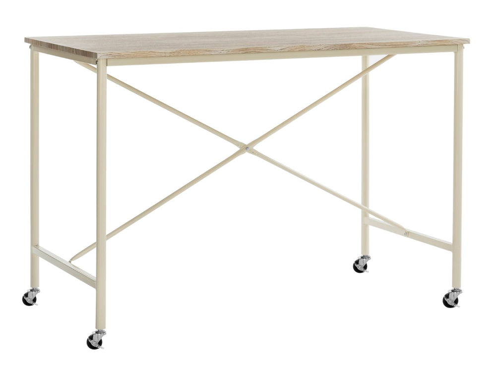 Safavieh Callie Modern Rolling Desk With Oak-Finish Top And Cream Metal Frame For Home Or Office Use DSK2204A