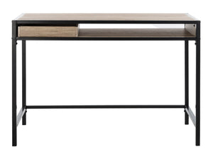 Safavieh Alan Modern One-Shelf Desk With Drawer - Stylish Oak Finish & Sturdy Metal Frame For Home Office DSK2205A
