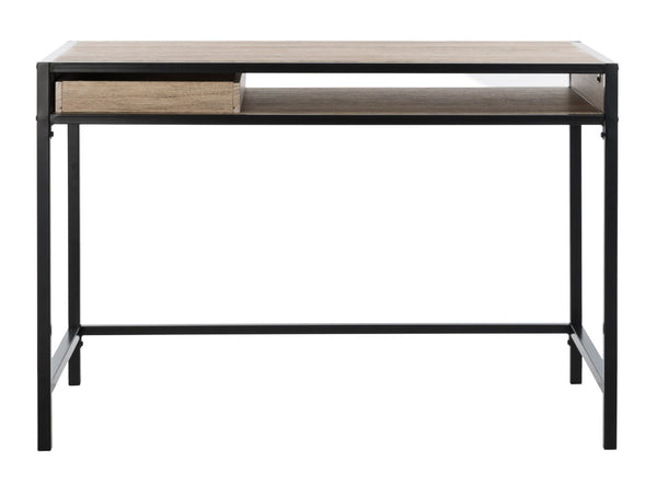 Safavieh Alan Modern One-Shelf Desk With Drawer - Stylish Oak Finish & Sturdy Metal Frame For Home Office DSK2205A