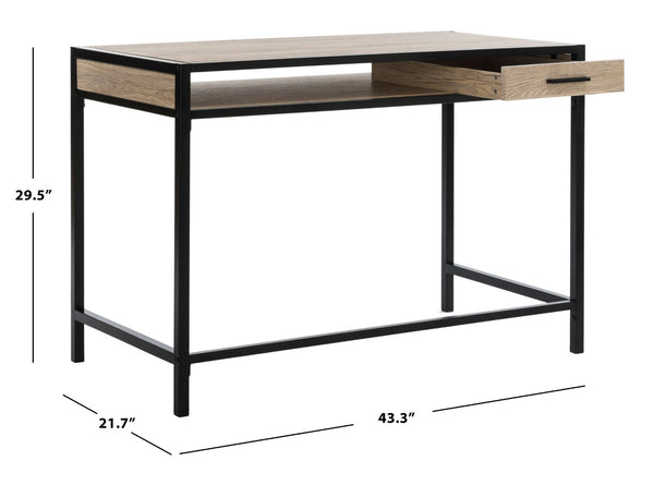 Safavieh Alan Modern One-Shelf Desk With Drawer - Stylish Oak Finish & Sturdy Metal Frame For Home Office DSK2205A
