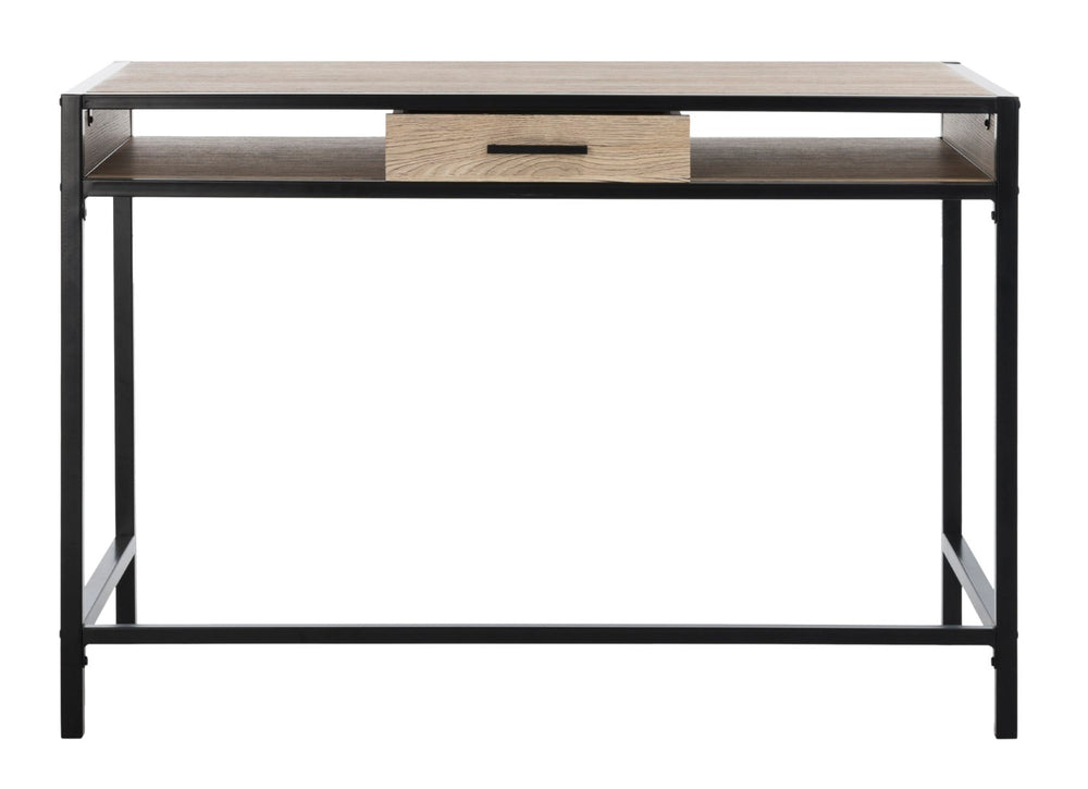 Safavieh Alan Modern One-Shelf Desk With Drawer - Stylish Oak Finish & Sturdy Metal Frame For Home Office DSK2205A