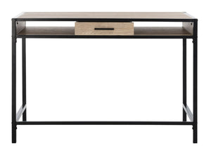 Safavieh Alan Modern One-Shelf Desk With Drawer - Stylish Oak Finish & Sturdy Metal Frame For Home Office DSK2205A