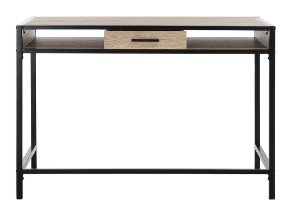 Safavieh Alan Modern One-Shelf Desk With Drawer - Stylish Oak Finish & Sturdy Metal Frame For Home Office DSK2205A