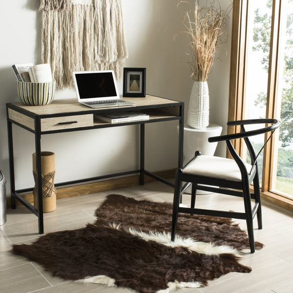 Safavieh Alan Modern One-Shelf Desk With Drawer - Stylish Oak Finish & Sturdy Metal Frame For Home Office DSK2205A
