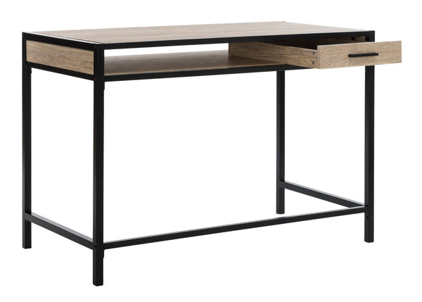 Safavieh Alan Modern One-Shelf Desk With Drawer - Stylish Oak Finish & Sturdy Metal Frame For Home Office DSK2205A