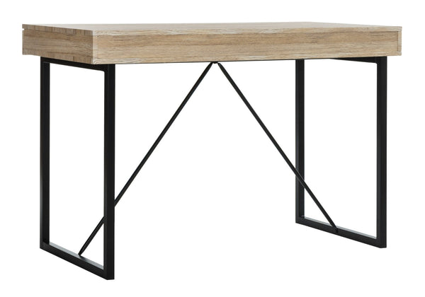 Safavieh Hilton Contemporary 3 Drawer Desk With Rustic Oak Finish & Black Metal Frame For Stylish Workspaces DSK2206A