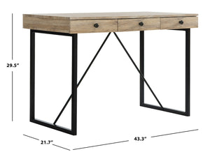 Safavieh Hilton Contemporary 3 Drawer Desk With Rustic Oak Finish & Black Metal Frame For Stylish Workspaces DSK2206A