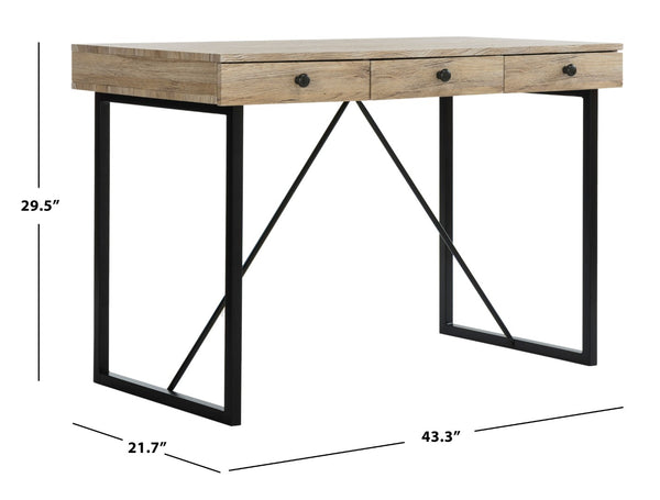 Safavieh Hilton Contemporary 3 Drawer Desk With Rustic Oak Finish & Black Metal Frame For Stylish Workspaces DSK2206A