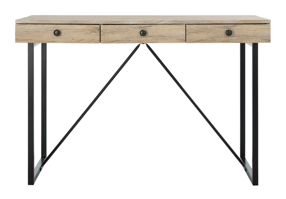 Safavieh Hilton Contemporary 3 Drawer Desk With Rustic Oak Finish & Black Metal Frame For Stylish Workspaces DSK2206A