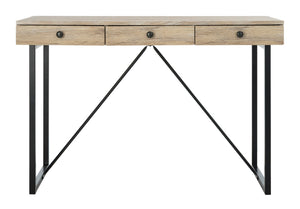Safavieh Hilton Contemporary 3 Drawer Desk With Rustic Oak Finish & Black Metal Frame For Stylish Workspaces DSK2206A