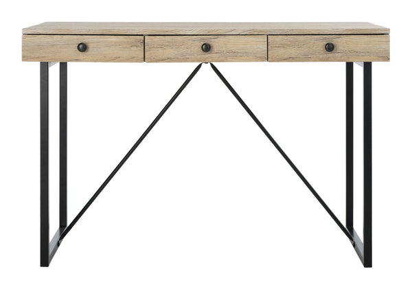 Safavieh Hilton Contemporary 3 Drawer Desk With Rustic Oak Finish & Black Metal Frame For Stylish Workspaces DSK2206A
