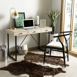 Safavieh Hilton Contemporary 3 Drawer Desk With Rustic Oak Finish & Black Metal Frame For Stylish Workspaces DSK2206A