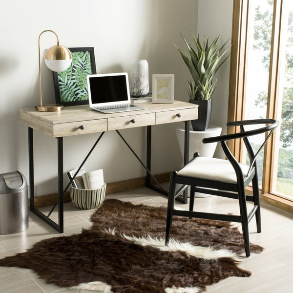 Safavieh Hilton Contemporary 3 Drawer Desk With Rustic Oak Finish & Black Metal Frame For Stylish Workspaces DSK2206A
