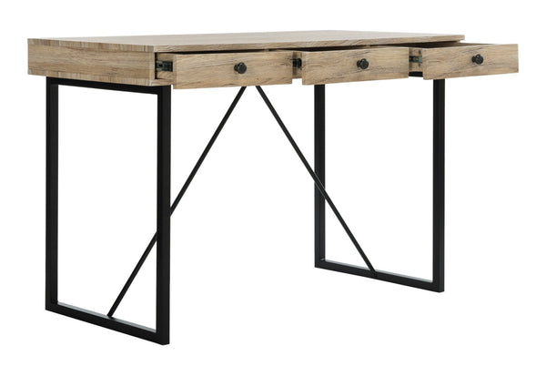 Safavieh Hilton Contemporary 3 Drawer Desk With Rustic Oak Finish & Black Metal Frame For Stylish Workspaces DSK2206A