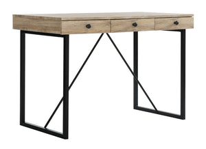 Safavieh Hilton Contemporary 3 Drawer Desk With Rustic Oak Finish & Black Metal Frame For Stylish Workspaces DSK2206A