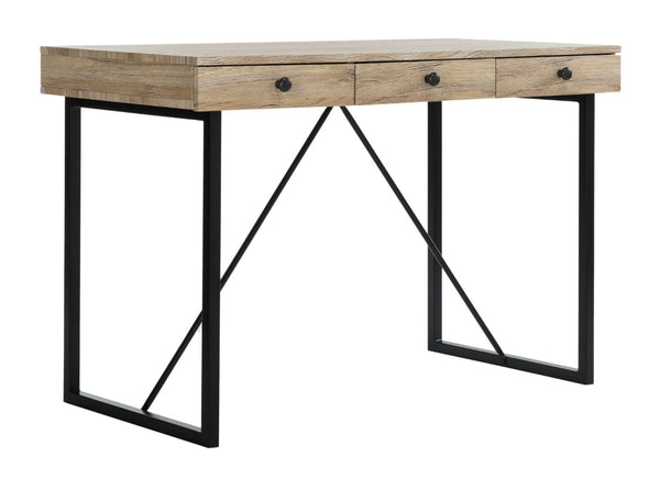 Safavieh Hilton Contemporary 3 Drawer Desk With Rustic Oak Finish & Black Metal Frame For Stylish Workspaces DSK2206A