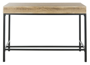 Safavieh Patrick Modern 2 Drawer Desk With Oak Finish And Black Metal Frame For Stylish Home Office Setup DSK2207A