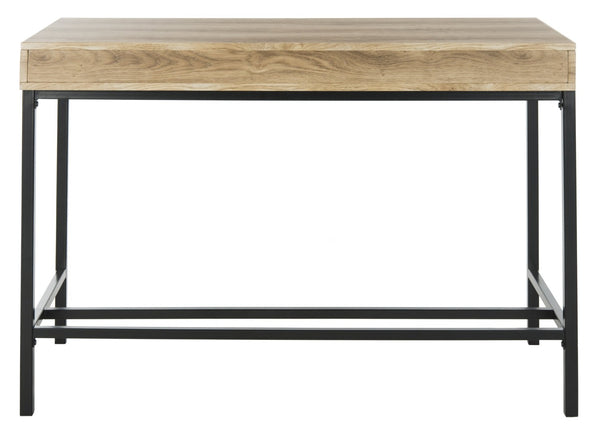 Safavieh Patrick Modern 2 Drawer Desk With Oak Finish And Black Metal Frame For Stylish Home Office Setup DSK2207A