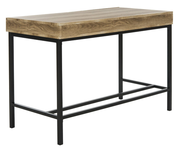 Safavieh Patrick Modern 2 Drawer Desk With Oak Finish And Black Metal Frame For Stylish Home Office Setup DSK2207A