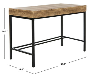Safavieh Patrick Modern 2 Drawer Desk With Oak Finish And Black Metal Frame For Stylish Home Office Setup DSK2207A