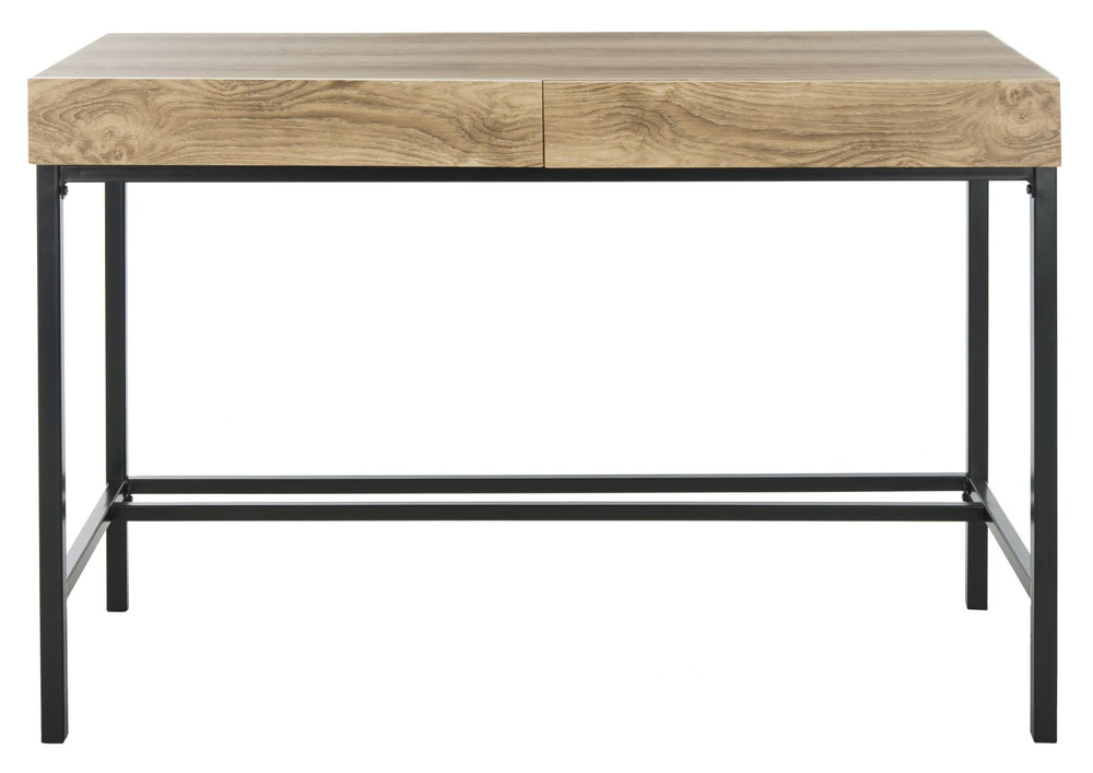 Safavieh Patrick Modern 2 Drawer Desk With Oak Finish And Black Metal Frame For Stylish Home Office Setup DSK2207A