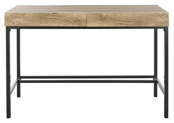 Safavieh Patrick Modern 2 Drawer Desk With Oak Finish And Black Metal Frame For Stylish Home Office Setup DSK2207A