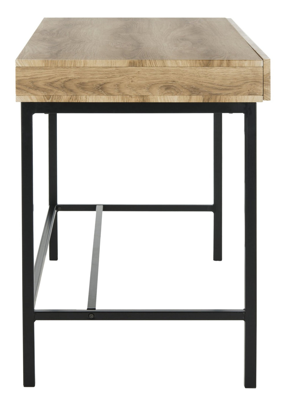 Safavieh Patrick Modern 2 Drawer Desk With Oak Finish And Black Metal Frame For Stylish Home Office Setup DSK2207A
