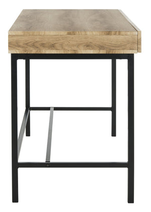 Safavieh Patrick Modern 2 Drawer Desk With Oak Finish And Black Metal Frame For Stylish Home Office Setup DSK2207A
