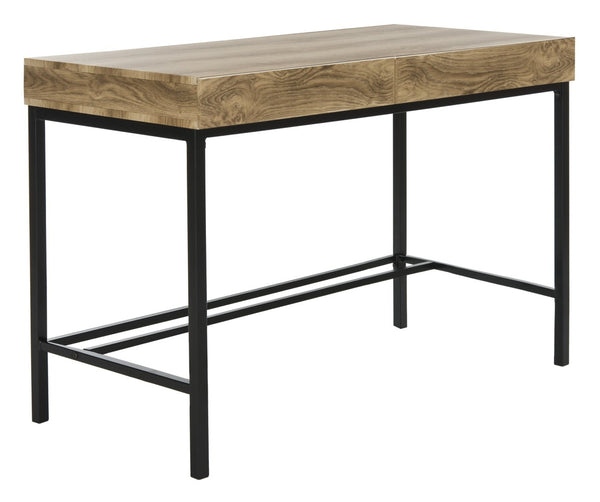Safavieh Patrick Modern 2 Drawer Desk With Oak Finish And Black Metal Frame For Stylish Home Office Setup DSK2207A