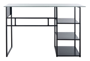 Safavieh Xyla Modern Glass Top Desk With 3 Open Shelves - Stylish Industrial Design For Home Office & Study DSK2208A