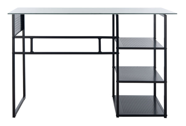 Safavieh Xyla Modern Glass Top Desk With 3 Open Shelves - Stylish Industrial Design For Home Office & Study DSK2208A