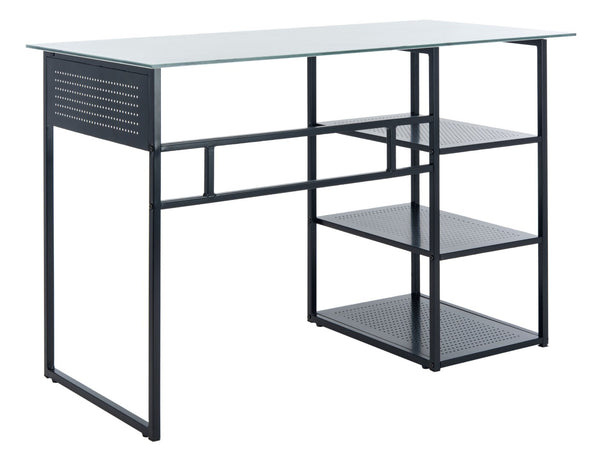 Safavieh Xyla Modern Glass Top Desk With 3 Open Shelves - Stylish Industrial Design For Home Office & Study DSK2208A