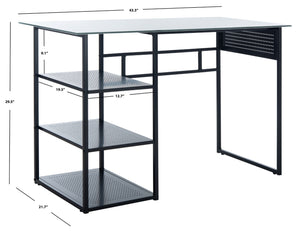 Safavieh Xyla Modern Glass Top Desk With 3 Open Shelves - Stylish Industrial Design For Home Office & Study DSK2208A