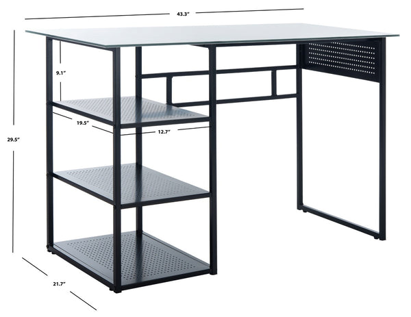 Safavieh Xyla Modern Glass Top Desk With 3 Open Shelves - Stylish Industrial Design For Home Office & Study DSK2208A
