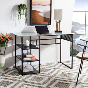 Safavieh Xyla Modern Glass Top Desk With 3 Open Shelves - Stylish Industrial Design For Home Office & Study DSK2208A