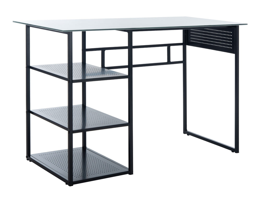 Safavieh Xyla Modern Glass Top Desk With 3 Open Shelves - Stylish Industrial Design For Home Office & Study DSK2208A