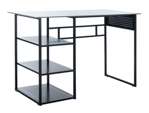 Safavieh Xyla Modern Glass Top Desk With 3 Open Shelves - Stylish Industrial Design For Home Office & Study DSK2208A