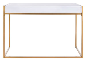 Safavieh Elodie Modern One-Drawer Desk In Bright White With Glam Gold Frame – Perfect For Home Office & More! DSK2209A
