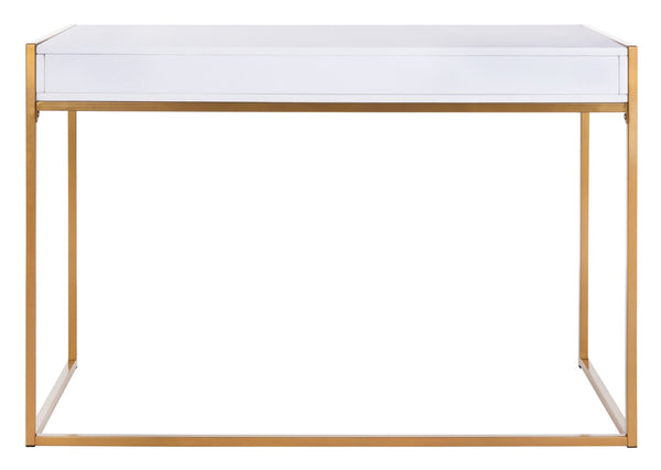 Safavieh Elodie Modern One-Drawer Desk In Bright White With Glam Gold Frame – Perfect For Home Office & More! DSK2209A