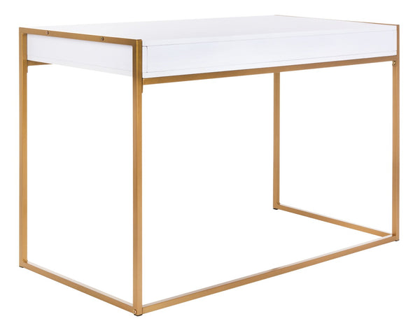 Safavieh Elodie Modern One-Drawer Desk In Bright White With Glam Gold Frame – Perfect For Home Office & More! DSK2209A