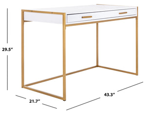 Safavieh Elodie Modern One-Drawer Desk In Bright White With Glam Gold Frame – Perfect For Home Office & More! DSK2209A