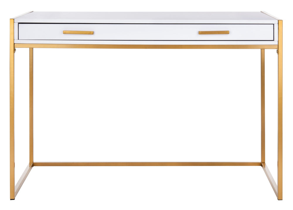 Safavieh Elodie Modern One-Drawer Desk In Bright White With Glam Gold Frame – Perfect For Home Office & More! DSK2209A