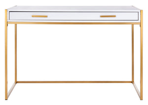 Safavieh Elodie Modern One-Drawer Desk In Bright White With Glam Gold Frame – Perfect For Home Office & More! DSK2209A