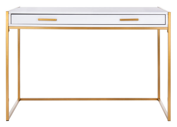 Safavieh Elodie Modern One-Drawer Desk In Bright White With Glam Gold Frame – Perfect For Home Office & More! DSK2209A