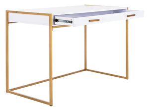 Safavieh Elodie Modern One-Drawer Desk In Bright White With Glam Gold Frame – Perfect For Home Office & More! DSK2209A