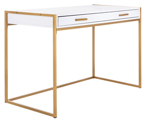 Safavieh Elodie Modern One-Drawer Desk In Bright White With Glam Gold Frame – Perfect For Home Office & More! DSK2209A