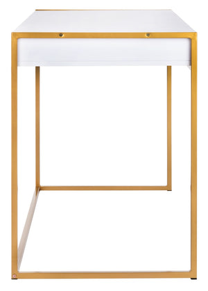 Safavieh Elodie Modern One-Drawer Desk In Bright White With Glam Gold Frame – Perfect For Home Office & More! DSK2209A