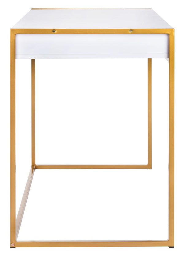 Safavieh Elodie Modern One-Drawer Desk In Bright White With Glam Gold Frame – Perfect For Home Office & More! DSK2209A