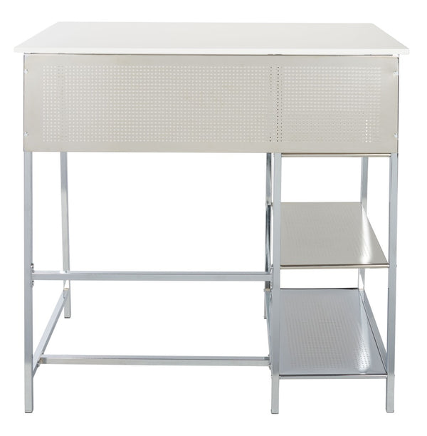 Safavieh Hayden 3-Shelf Standing Desk - Modern White Mdf & Chrome Frame For Stylish Home Office Organization DSK2210A
